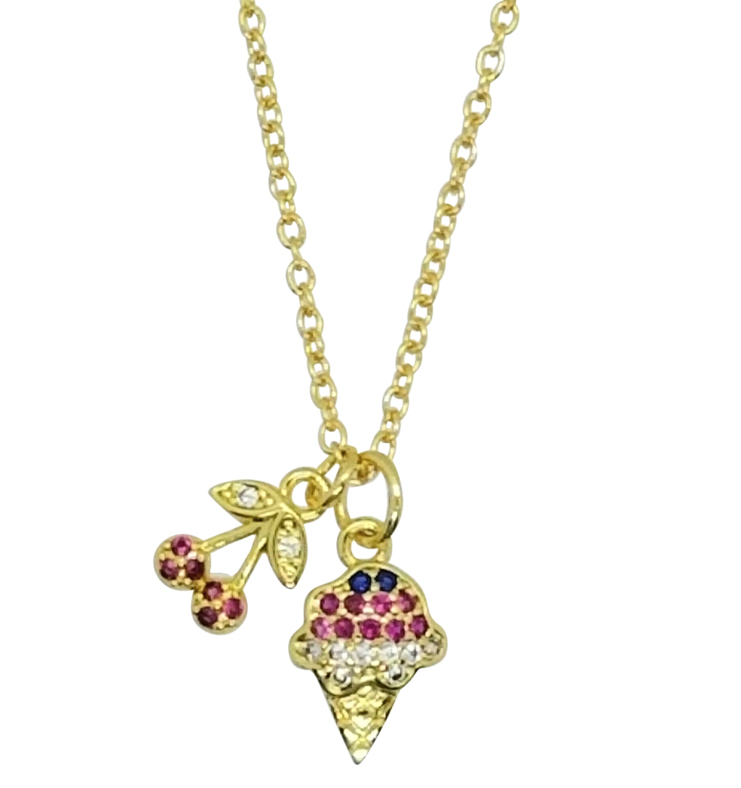 Pave Ice Cream and Cherry Necklace (NK-PAVE-ICECR)
