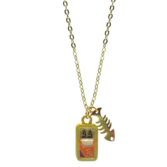 Sardine tin and fisbone charm necklace (NK-CHARM-SARDI)
