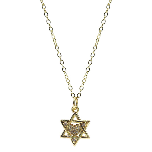 NEW FOR THE HOLIDAYS!!  Star of David with Pave Heart Necklace (NK-HAN-STARD2)
